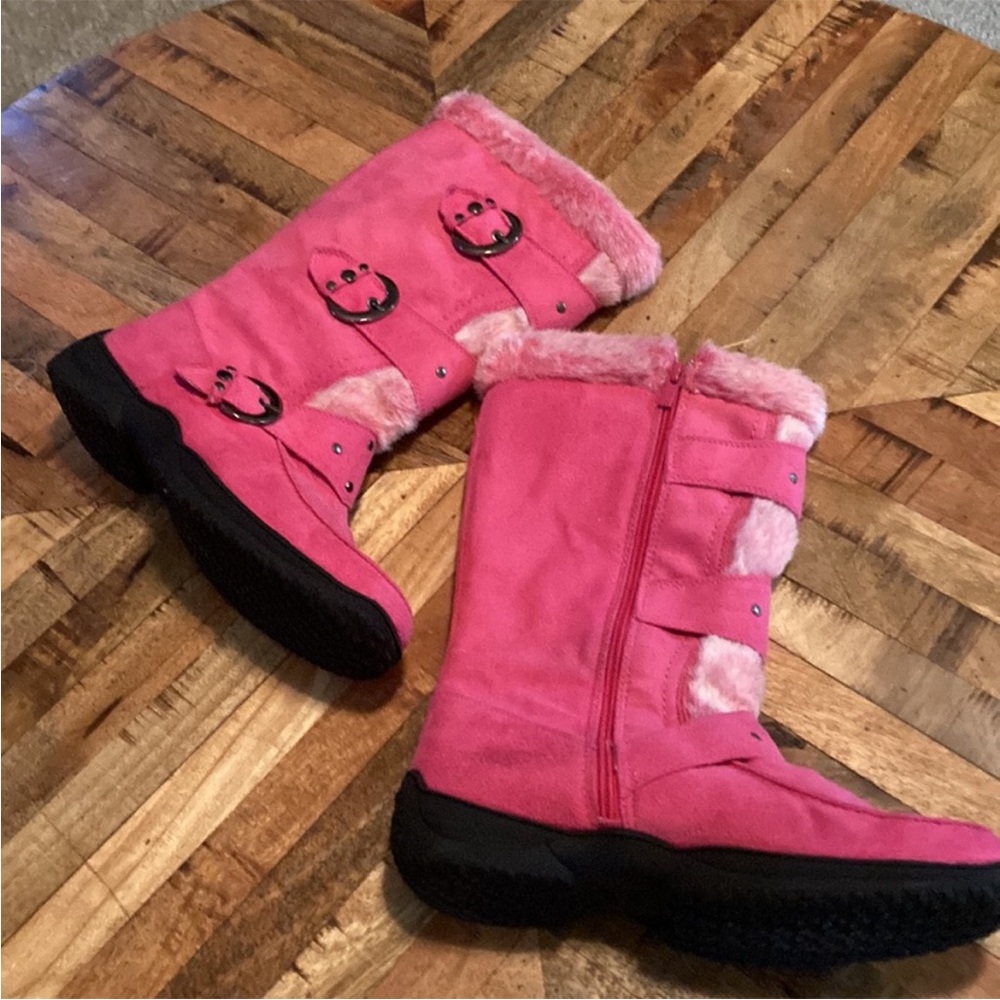 Max Collection Strappy Pink Boots Faux Fur Zipper